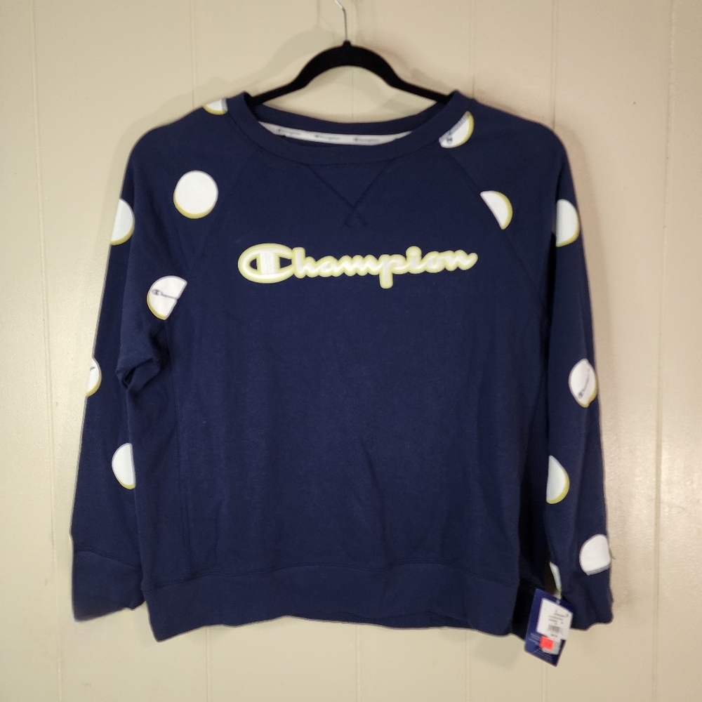 Champion Women's Navy Blue Polka Dot Crewneck Sweatshirt. (Size 1X) NWT
